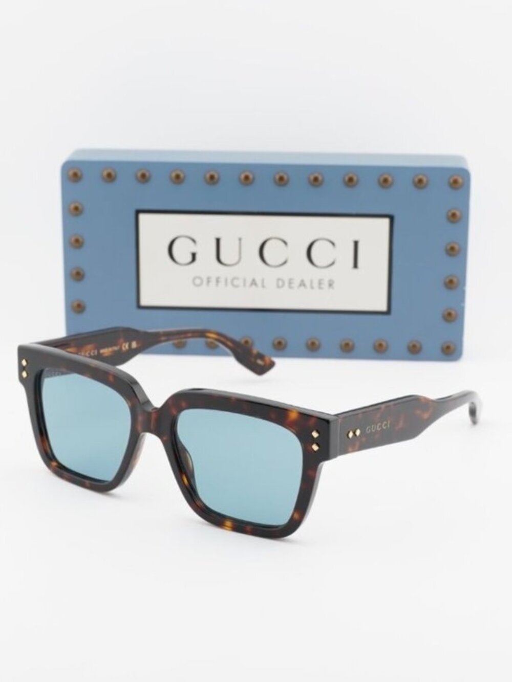 Gucci GG1084S 002 Square Sunglasses - Shiny Dark Havana/Light Blue